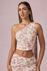 Scarf-Detail One-Shoulder Top in Primrose Floral Print